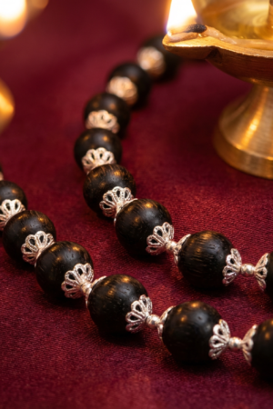 Karungali Silver Capped Mala 108 Beads – Premium Ebony with Silver Caps