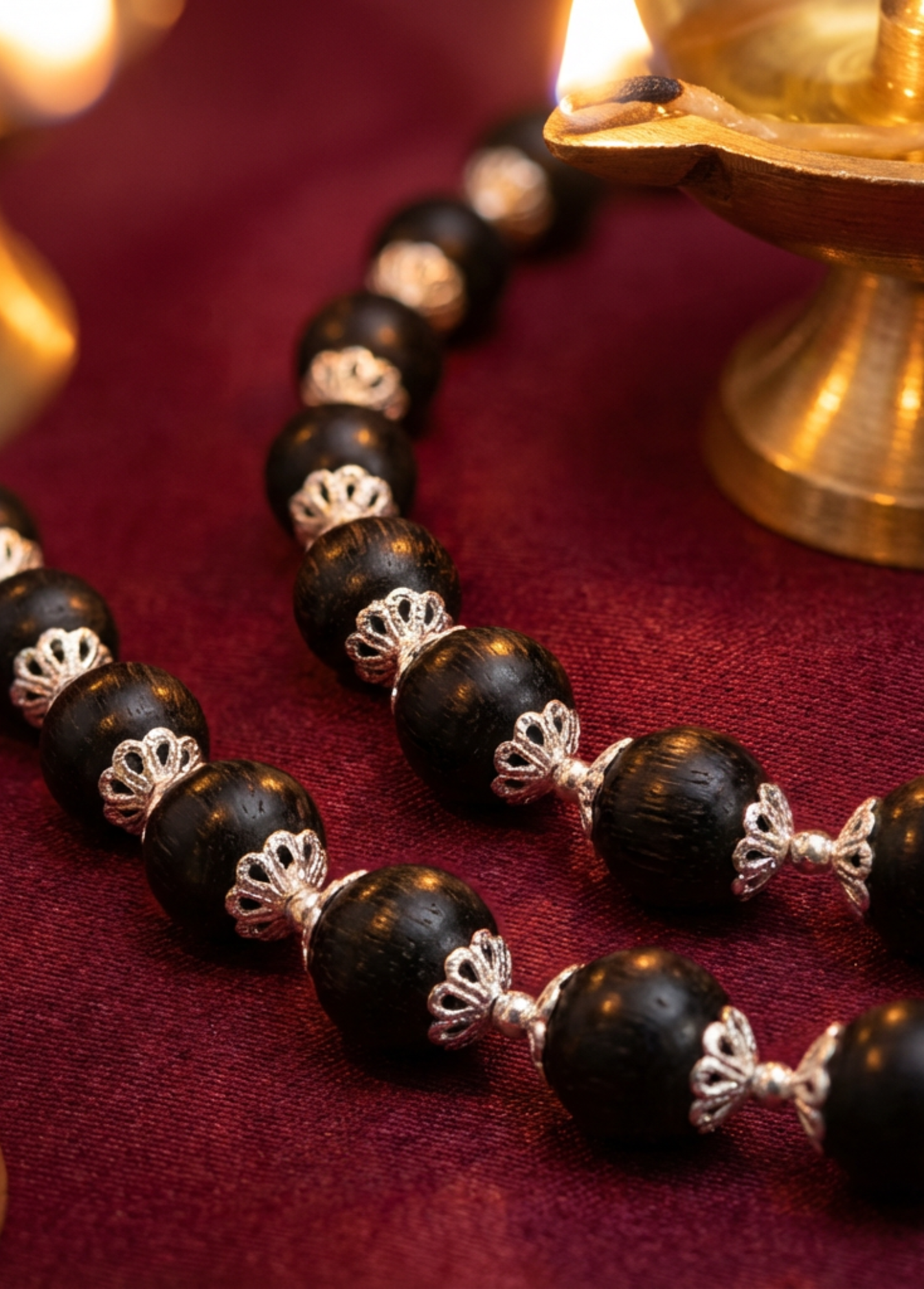 Karungali Silver Capped Mala 108 Beads – Premium Ebony with Silver Caps