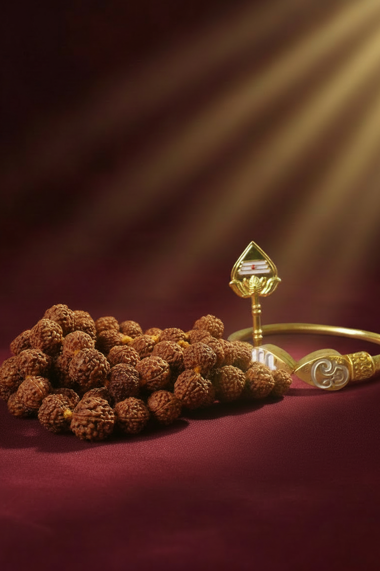 Rudraksha Protection Kit – Rudraksha Mala + Muruga Vel + Muruga Kapu