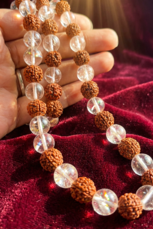 Crystal Rudraksha Mala – Premium Clear Quartz with Rudraksha Beads